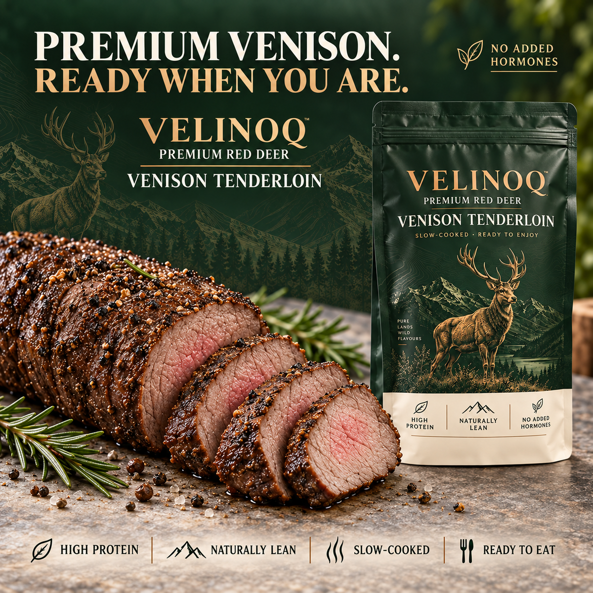 VELINOQ Premium Red Deer Venison Tenderloin – High Protein, Naturally Lean & Ready to Eat-Hugh